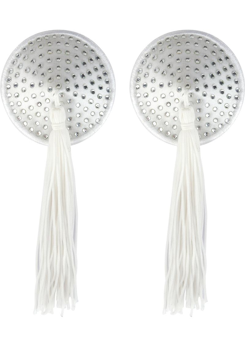 WHITE SATIN WITH WHITE STONE & TASSEL