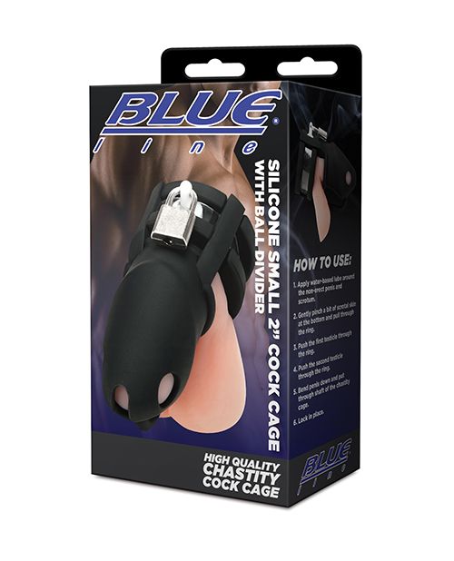 Blue Line Silicone Cock Cage with Ball Divider Small 2in