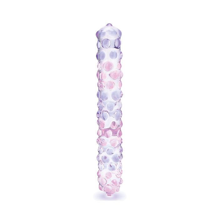 Glas 9" Purple Rose Nubby Glass Dildo - Purple/Pink