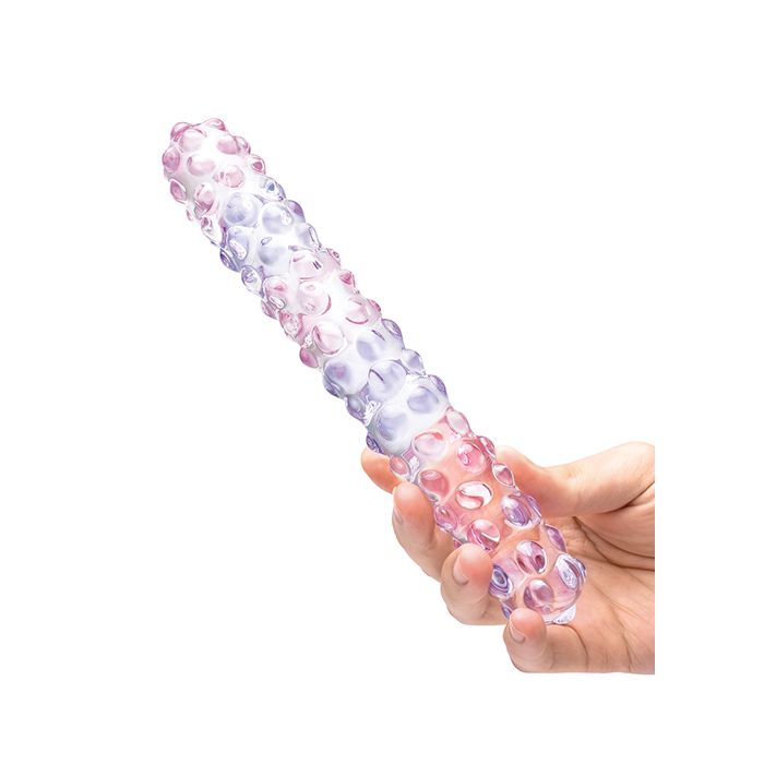 Glas 9" Purple Rose Nubby Glass Dildo - Purple/Pink