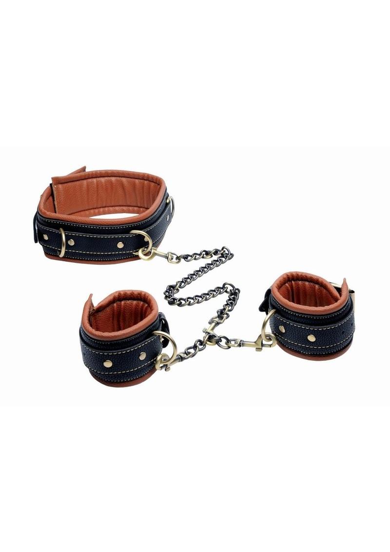 Master Series Coax Collar to Wrist Restraints - Brown