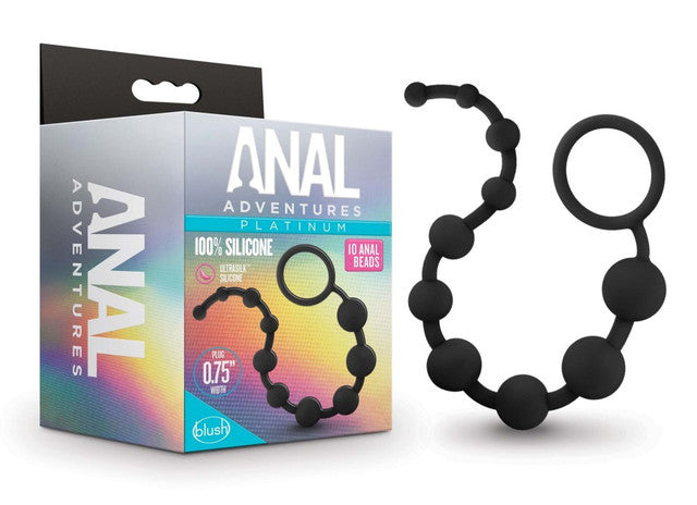 Anal Adventures Platinum - Silicone 10 Anal Beads - Black