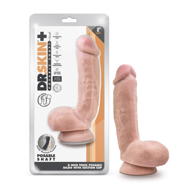 Dr. Skin Plus - 8 Inch Thick Poseable Dildo With Squeezable Balls